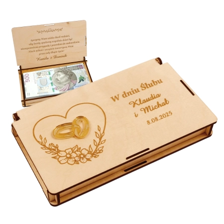 Drewniane pudełko na pieniądze na ślub prezent pamiątka wesele personalizowany grawer